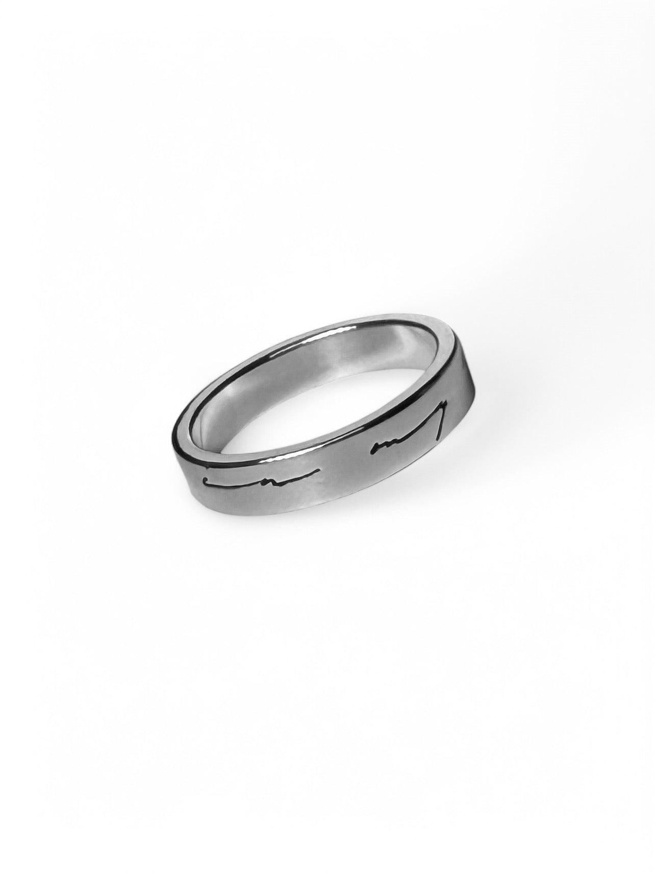 ‘In my lane ‘ handwritten script onto silver band ring