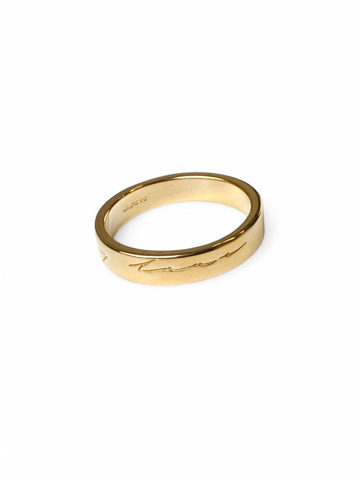 ‘In my lane’ handwritten engraving on silver band with 18ct yellow hard gold plating