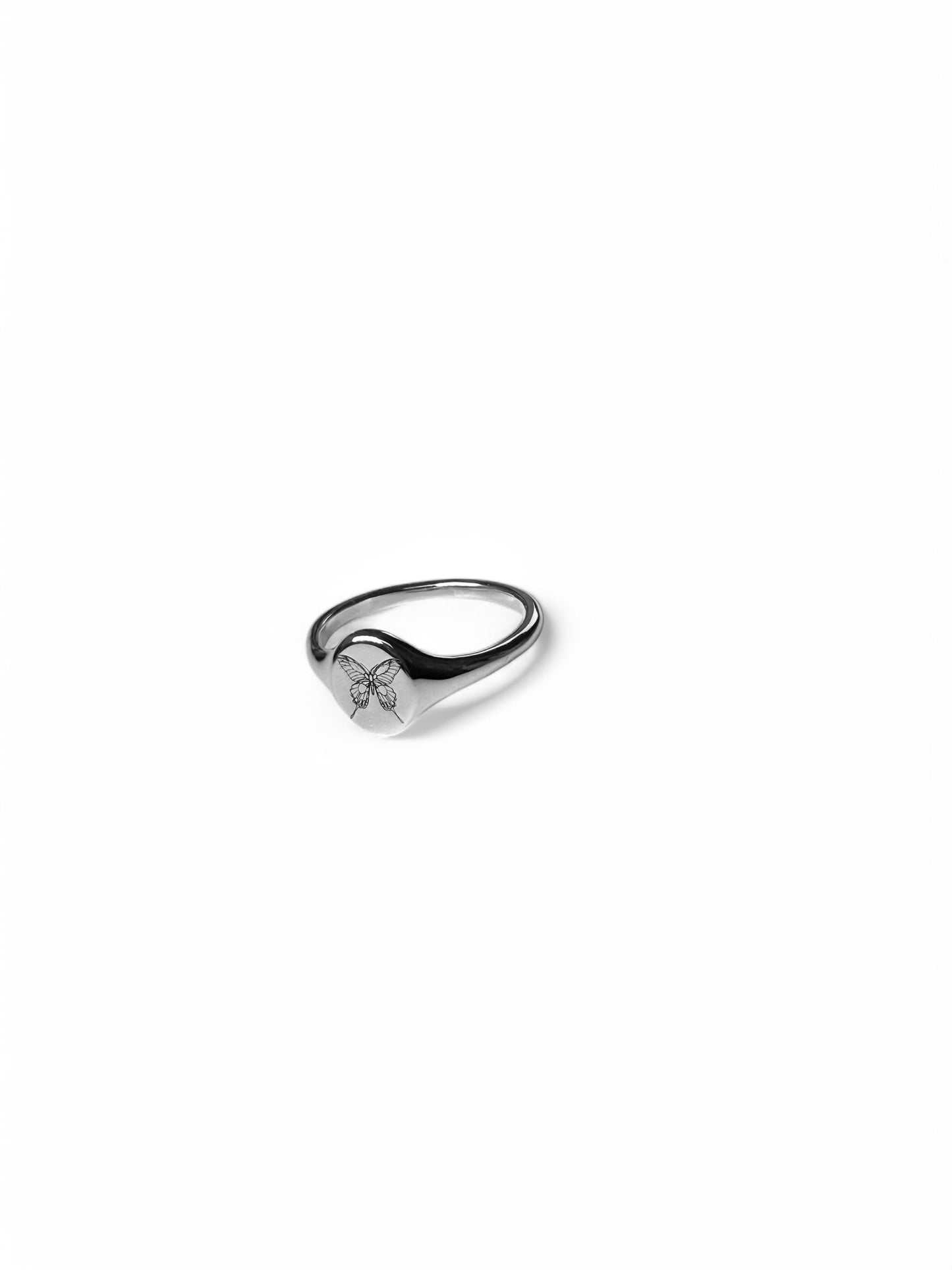 Mini silver signet ring with Butterfly engraving