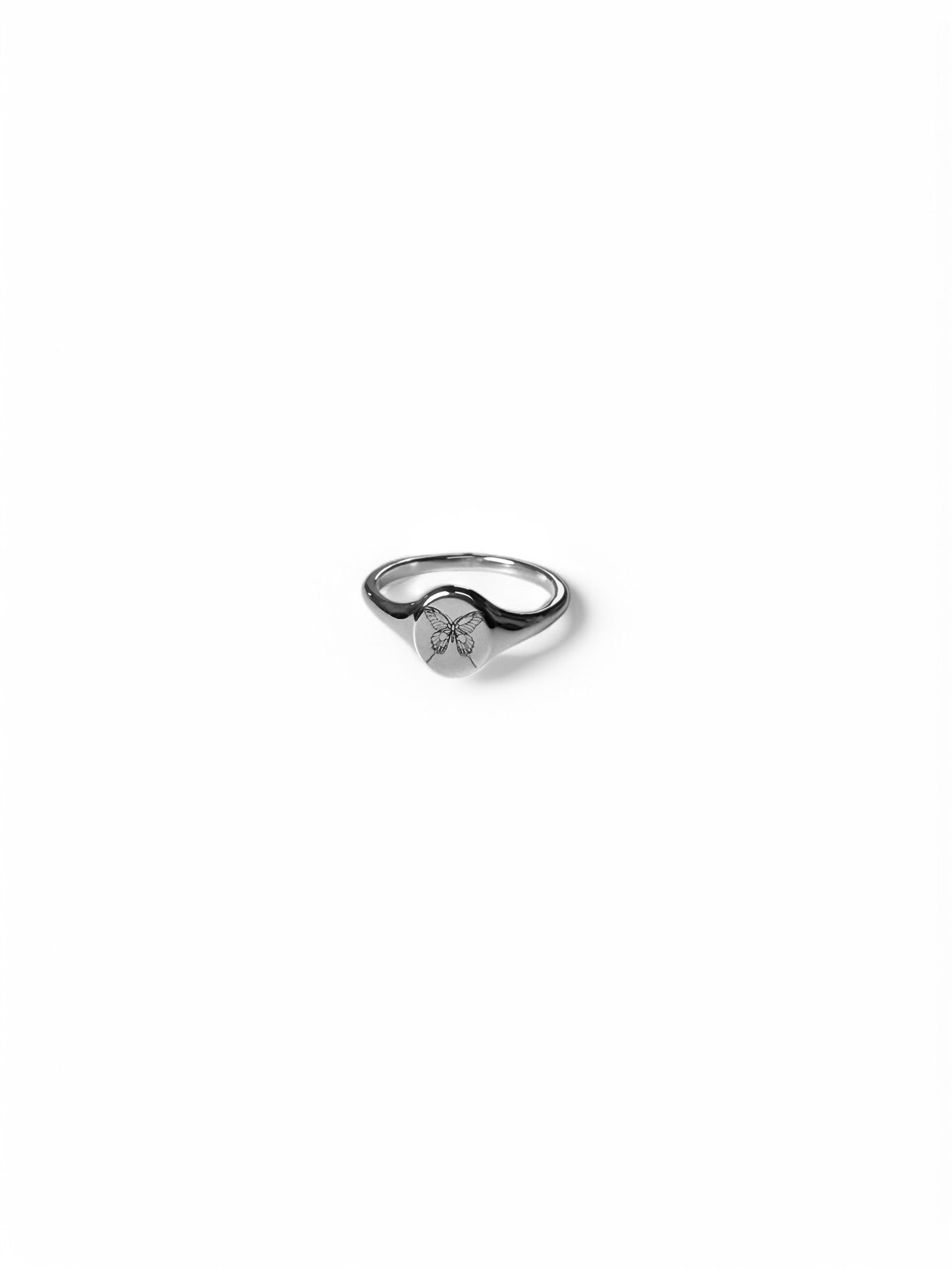 Mini silver signet ring with Butterfly engraving