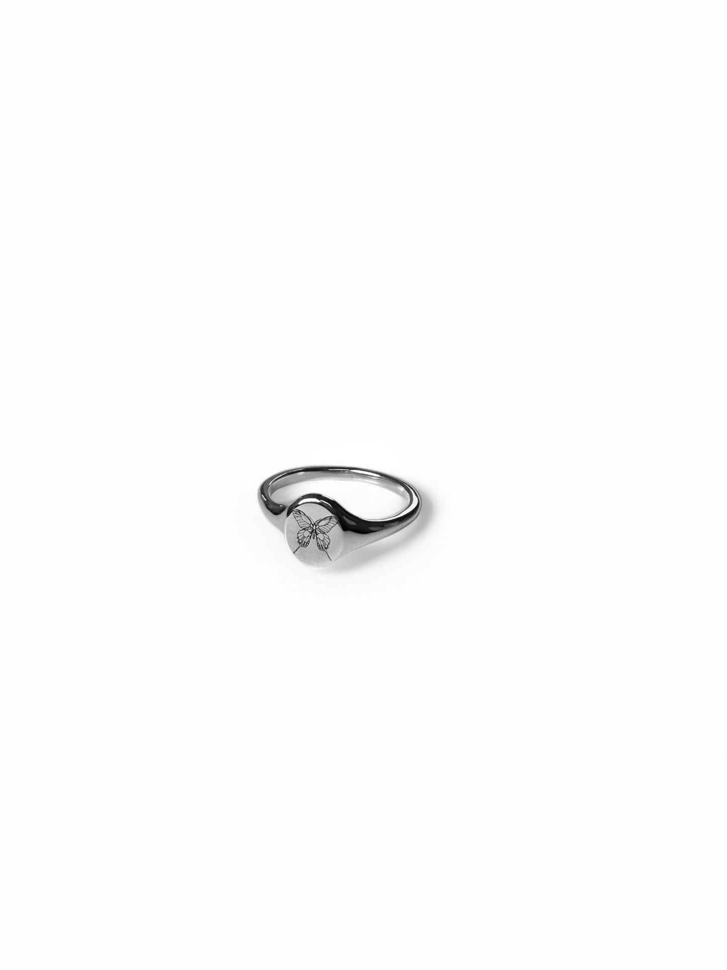 Mini silver signet ring with Butterfly engraving