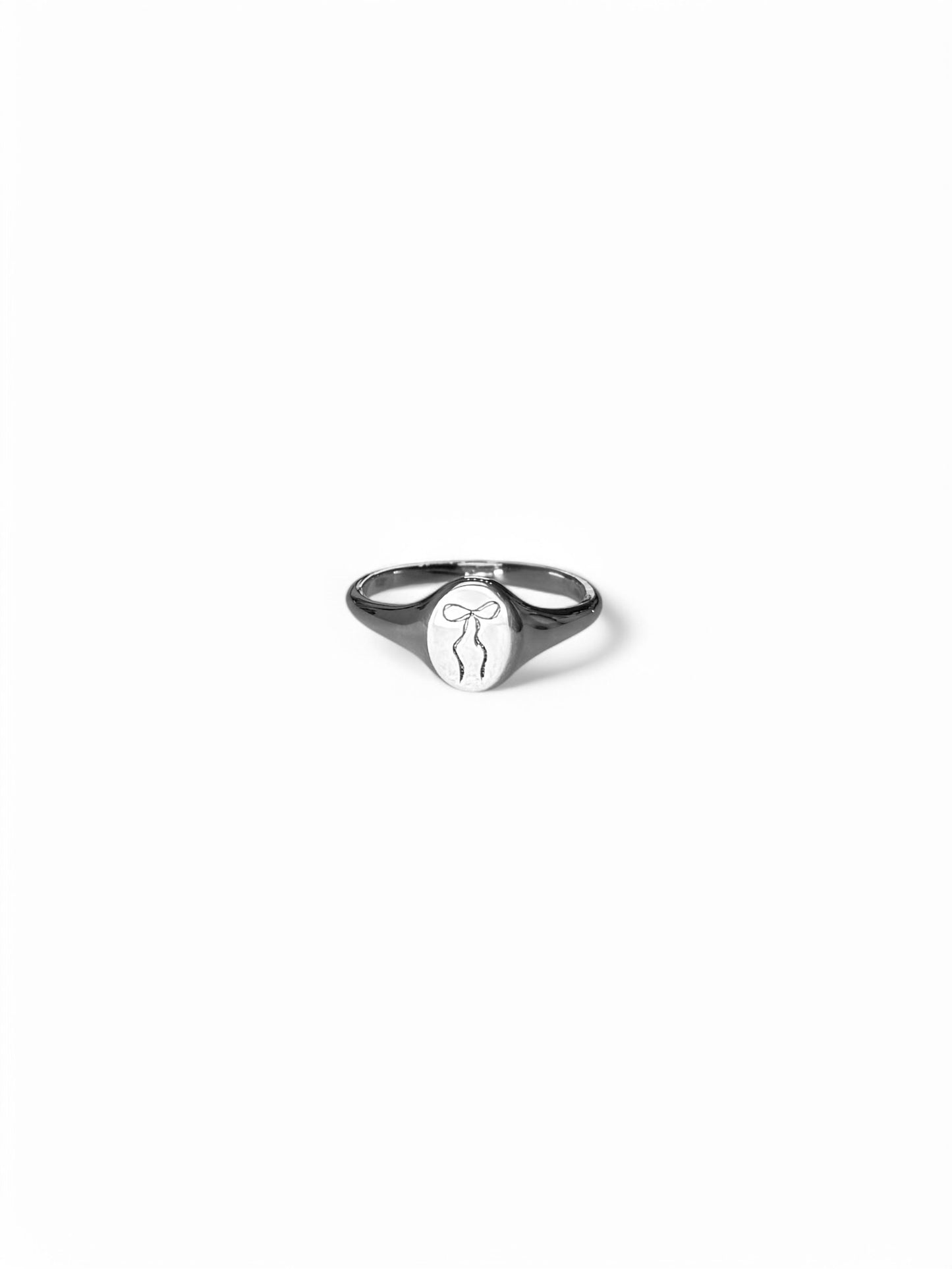 engraved bow mini signet ring (oval ring only no band ring included)