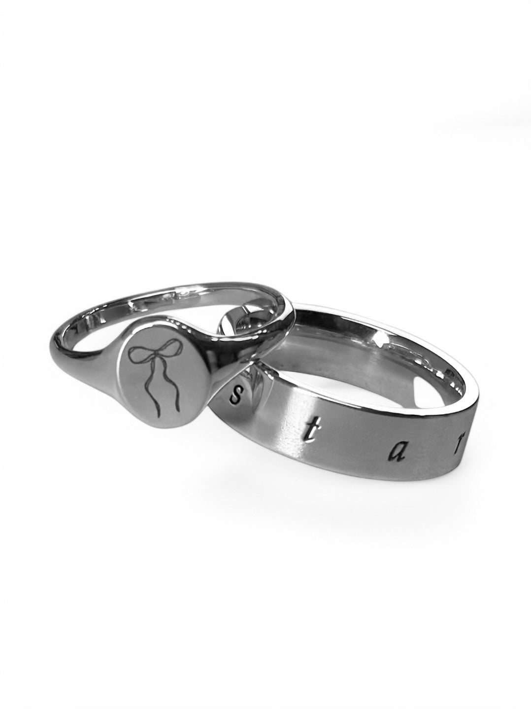 engraved bow mini signet ring (oval ring only no band ring included)