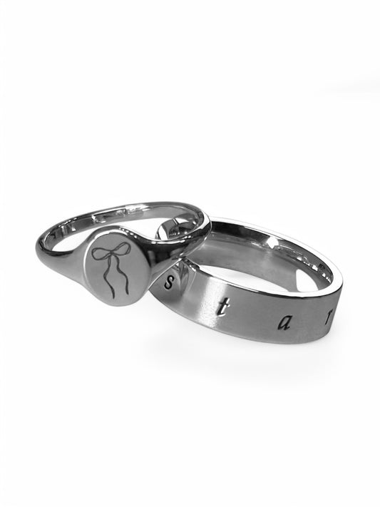 engraved bow mini signet ring (oval ring only no band ring included)
