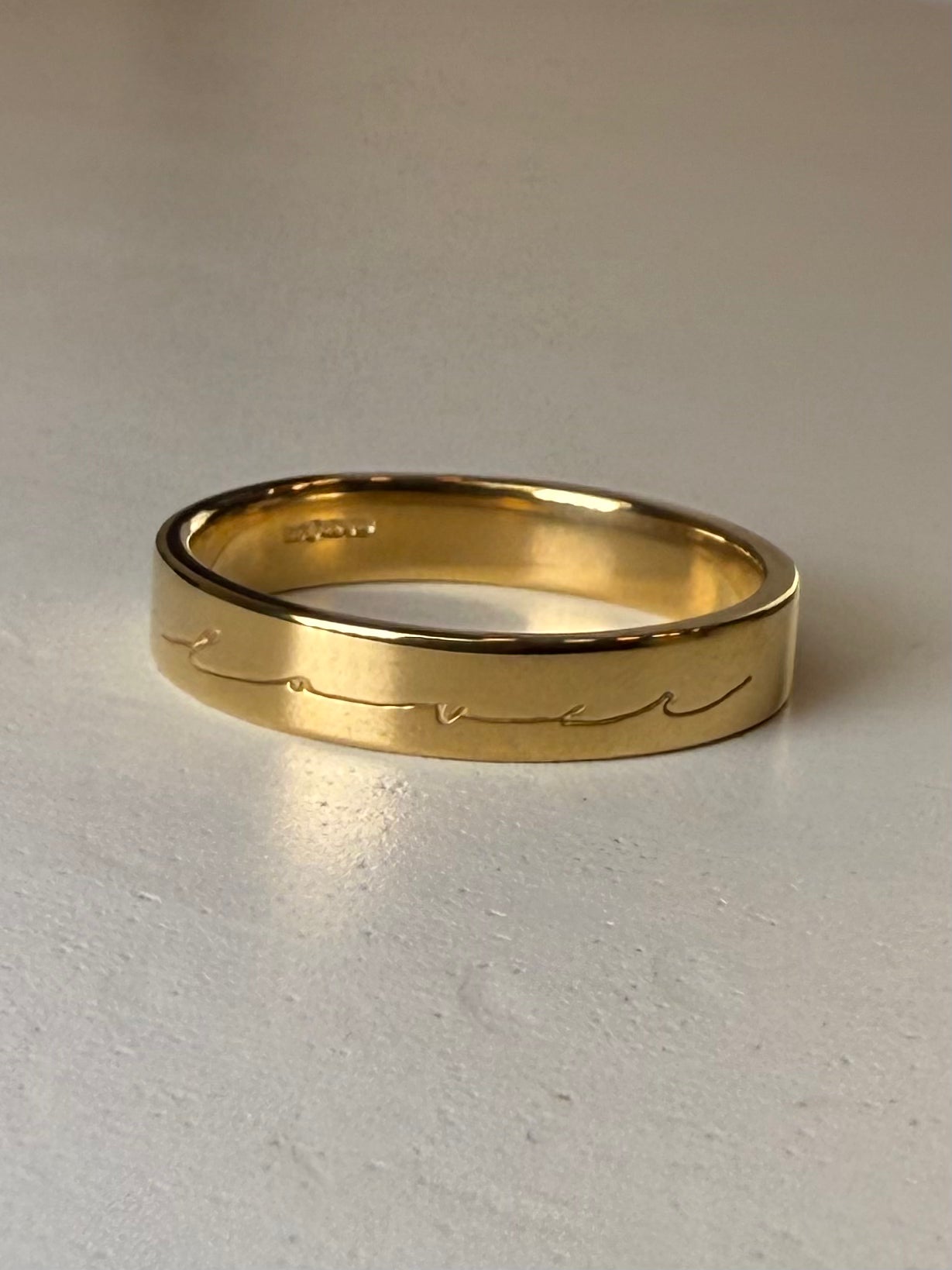 ‘Lover’ silver band ring 18ct yellow hard gold plating