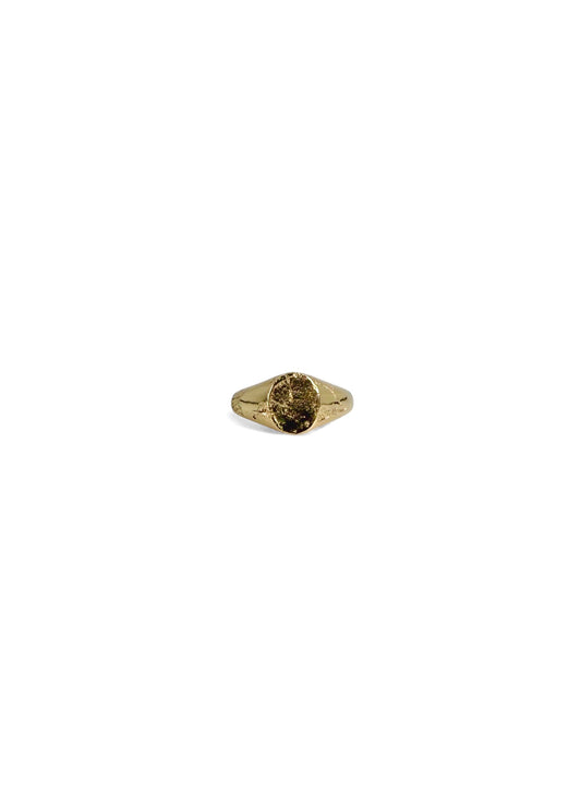 ‘Concrete’ textured signet ring in 9ct yellow gold