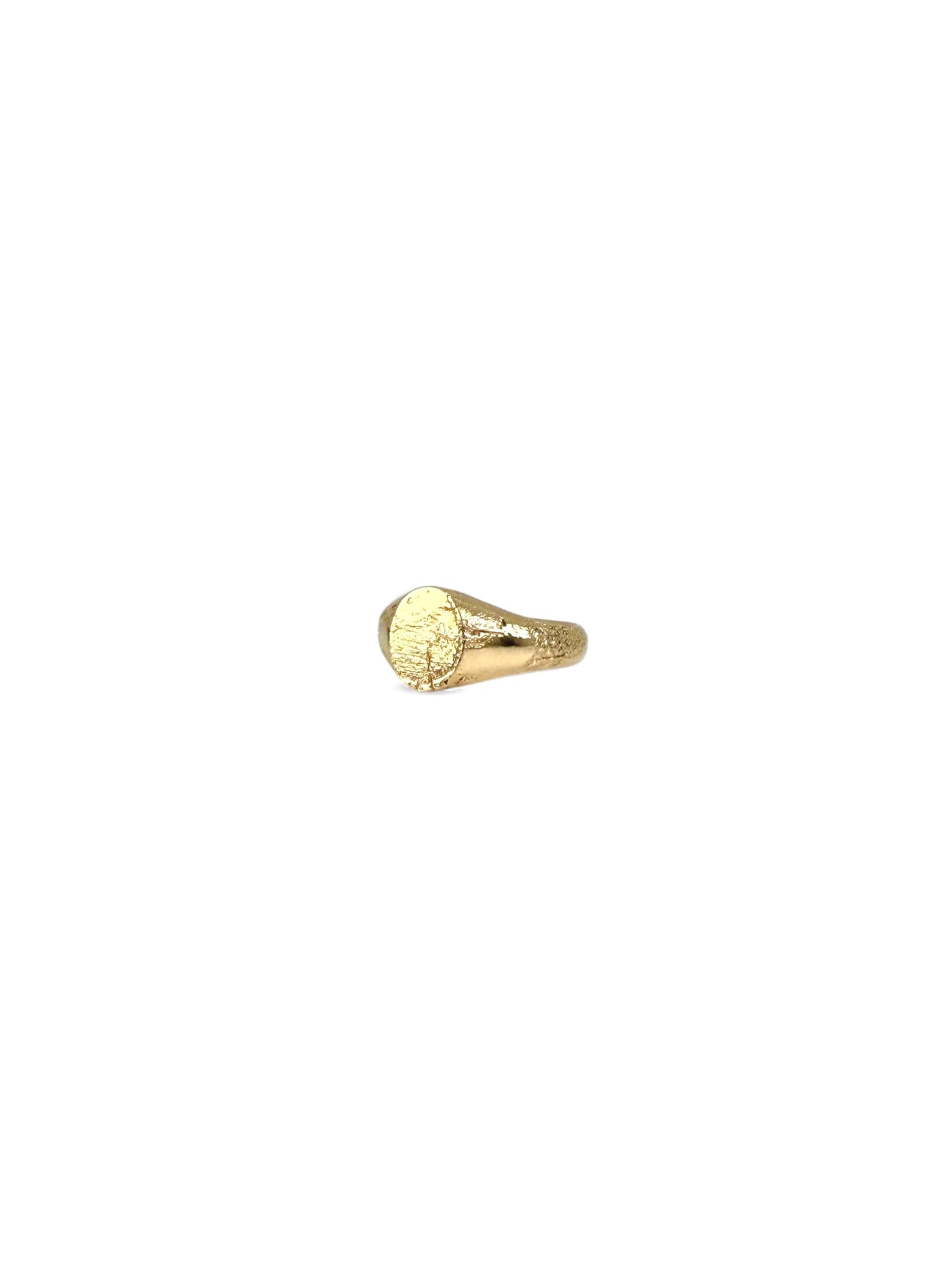 ‘Concrete’ textured signet ring in 9ct yellow gold