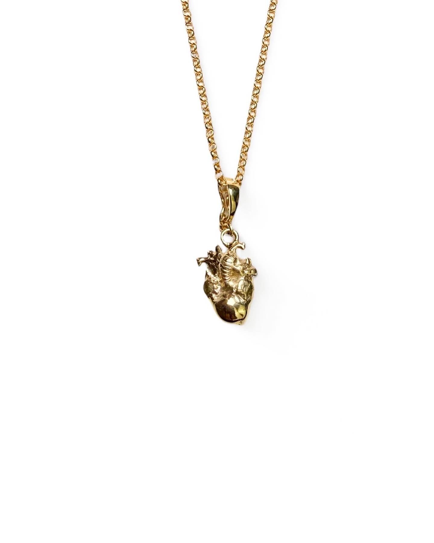 9ct Solid Yellow Gold Anatomical Heart with 1.8mm Wide Light Belcher Chain , 20 inch ,comes together.