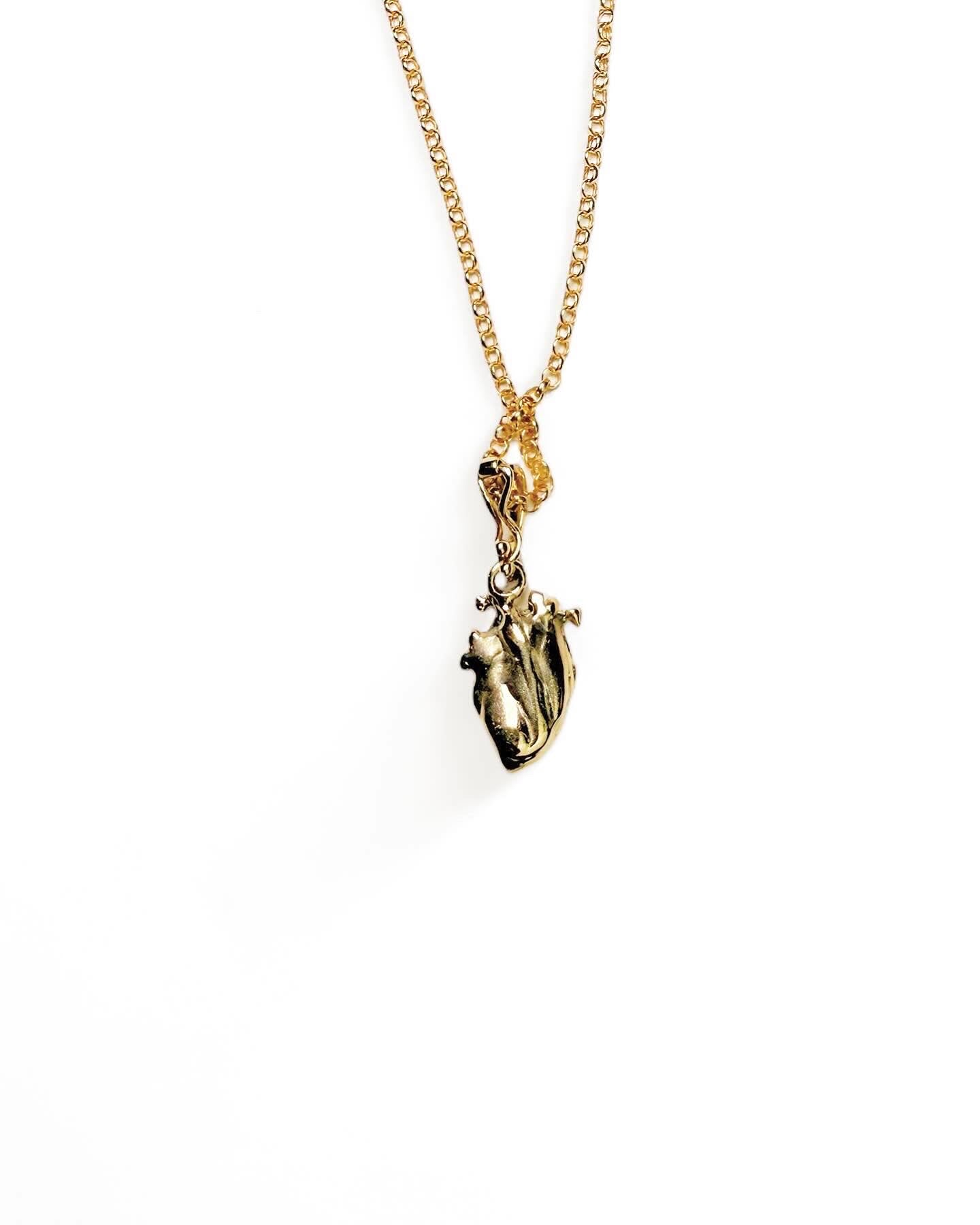 9ct Solid Yellow Gold Anatomical Heart with 1.8mm Wide Light Belcher Chain , 20 inch ,comes together.